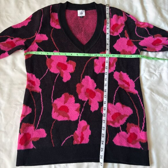 CABI Sweater Rococo Black/Pink Floral Print V-neck Pullover S - Picture 5 of 8